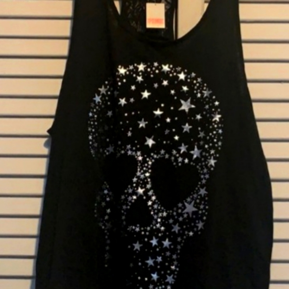 VICTORIA Secret bling skull laced razor tank top